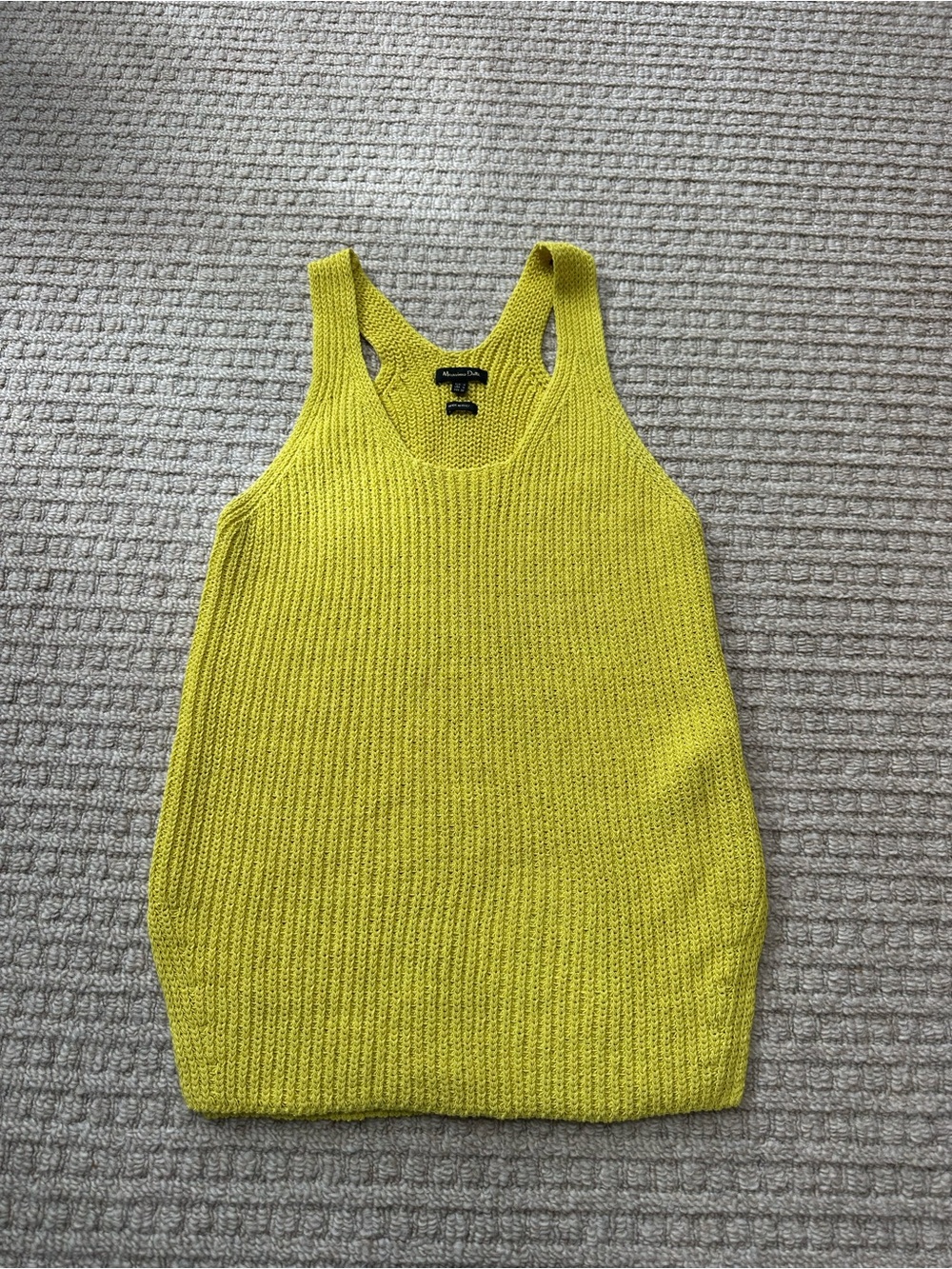 Massimo Dutti Bright Yellow Ribbed Knit Relaxed Tank Top Sz M